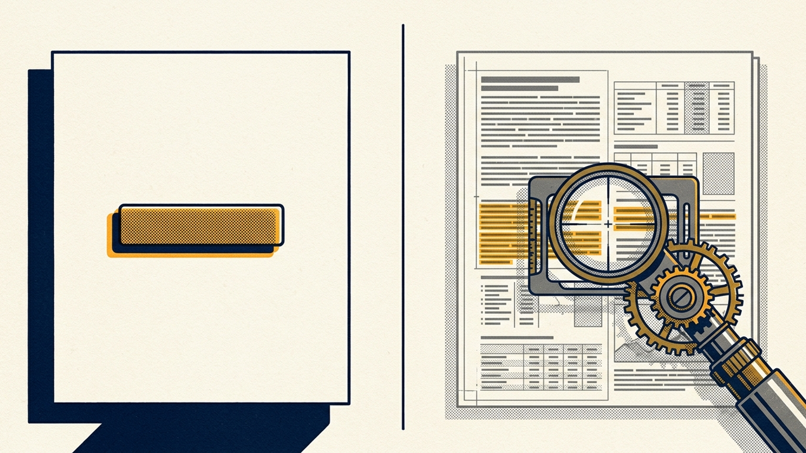 An illustration contrasting a minimal conversion landing page with a text-rich answer page.